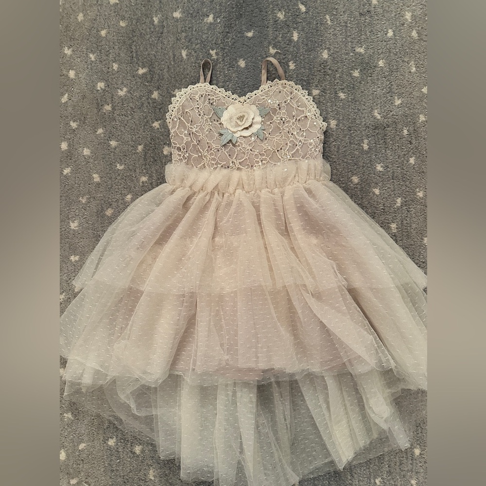 JoyFolie cream multilayer gold flower lace dress size 4